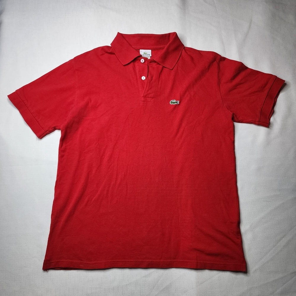 Lacoste Mens Large Size 6 Red Classic Fit Pique Polo Shirt Croc Logo